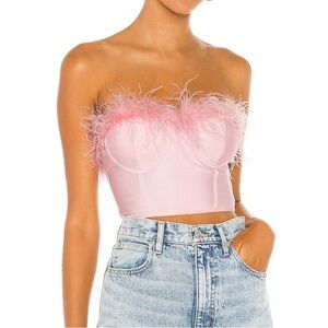 Superdown Blush Feather Trim Top